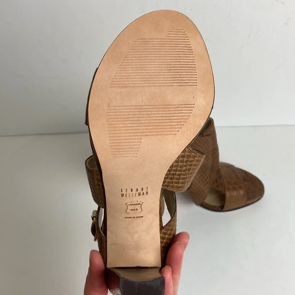 Stuart Weitzman Chunky High Heel Shoes in Toffee Camel Brown Sz 8.5 Maximalist - Picture 5 of 16
